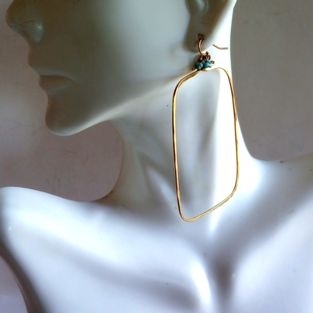 HIGH END HEAVY GOLD PLATED HUGE DANGLE EARRINGS 3" TALL X 1.5" WIDE